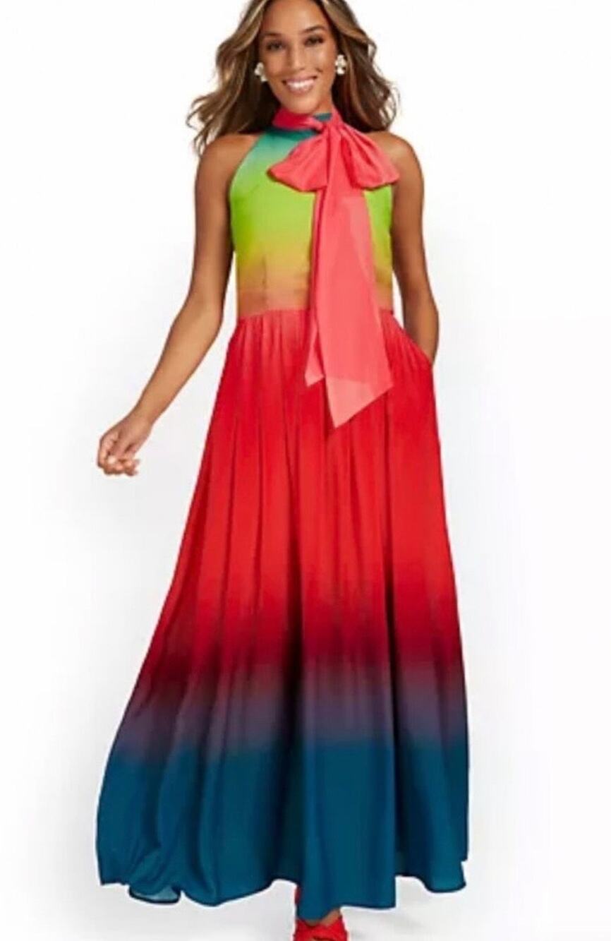 New York & Company Ombre Tie Dye Halter Maxi Dress SzXL NWT